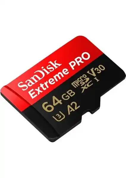 SanDisk Extreme Pro 64GB MicroSDXC UHS-I A2 V30 Hafıza Kartı Yüksek Performans ve Dayanıklılık