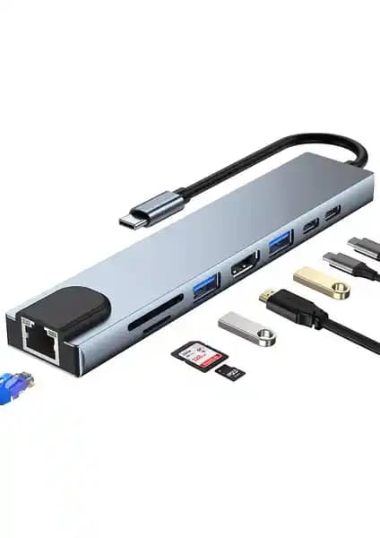 Shaza 8in1 USB Type-C Hub: Çok Fonksiyonlu Taşınabilir Bağlantı Çözümü