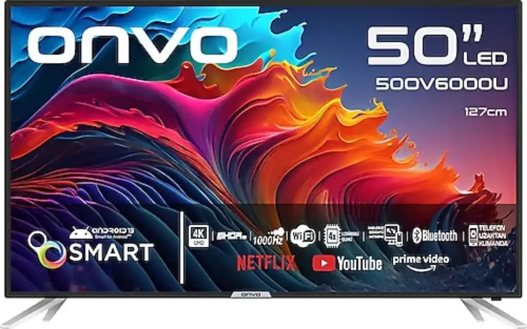 Onvo 50 İnç Akıllı 4K Ultra HD Televizyon: Geniş Ekran ve Modern Tasarım Özellikleri