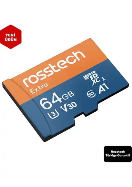 Rosstech Extra 64GB Micro SDXC V30 UHS-3 C10 Hafıza Kartı Yüksek Performans ve Güvenilirlik