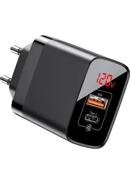 Baseus Mirror Lake PPS Dijital Gösterge 3.0 18W PD Hızlı Şarj Adaptörü