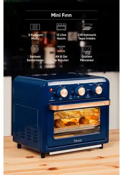 Fressi FRSS-AF01 13 Litre Mavi Airfryer Fırın: Çok Fonksiyonlu Sağlıklı Pişirme Çözümü