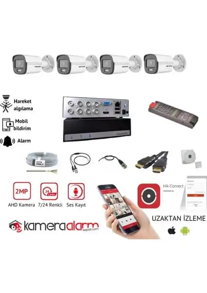 Hikvision Mikrofonlu 7/24 Renkli Güvenlik Kamerası Seti Güvenlik ve İzleme Çözümleri