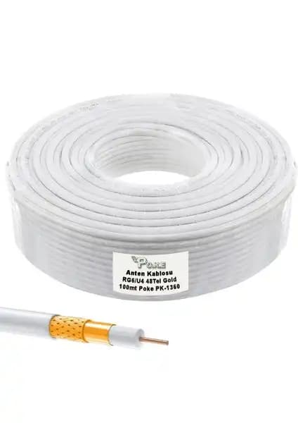 Poke 100 Metre RG6/U4 48TEL Gold Anten Kablosu Yüksek Performans ve Güvenilirlik
