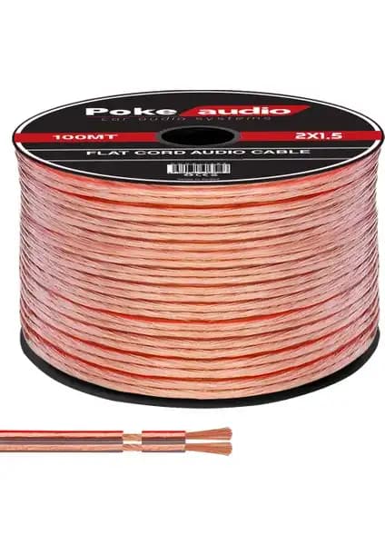 Poke 2x1.5 mm² Şeffaf Hoparlör Kablo 100 Metre Güçlü ve Güvenilir Ses Bağlantısı