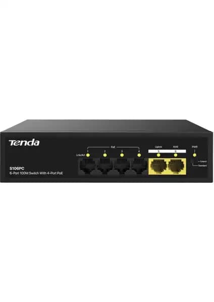 Tenda S106PC 6 Port 4 PoE+ ve Uplink Destekli Güçlü Ağ Anahtarı