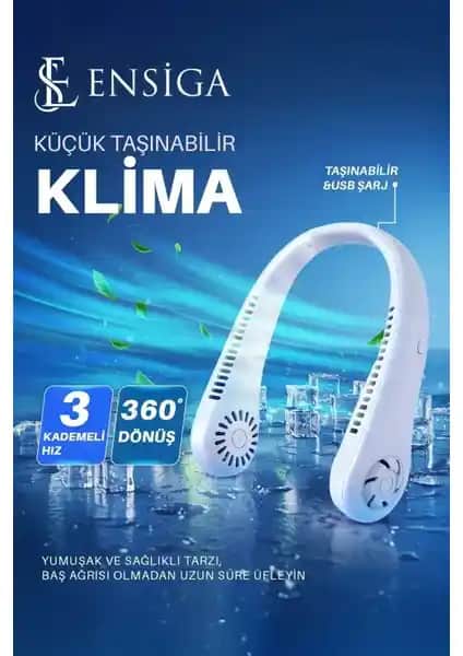 Ensiga Yeni Nesil 3 Kademe Hızlı Hava Soğutma Serinletme Fanı Portatif Boyun Fanı