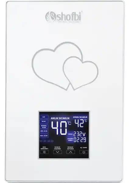 Shofbi Akıllı Dijital Sıcaklık Ayarlı Şofben Beyaz Modern Tasarım ve Güvenlik Özellikleri