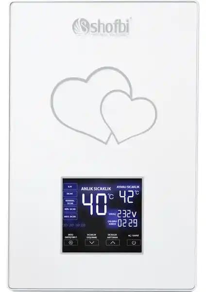 Shofbi Akıllı Dijital Sıcaklık Ayarlı Şofben Beyaz Modern Tasarım ve Güvenlik Özellikleri