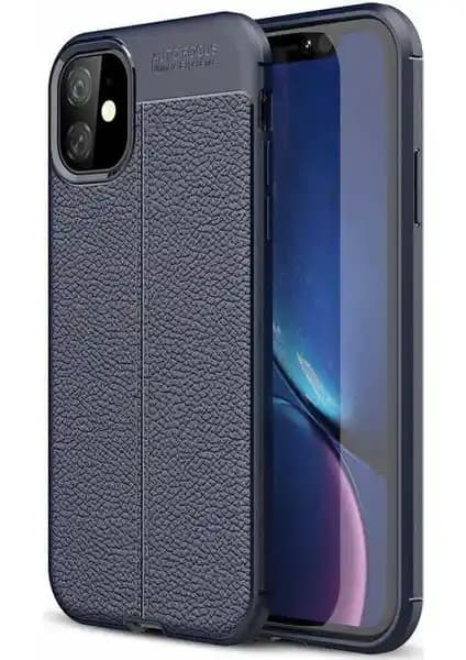 Case 4U Apple iPhone 11 Uyumlu Lacivert Deri Görünümlü Darbeye Dayanıklı Silikon Kılıf