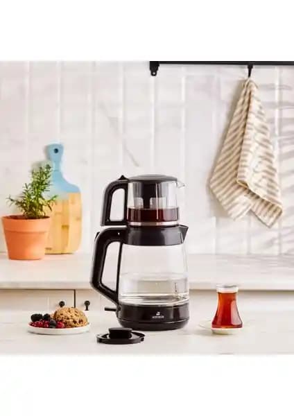 Karaca Glass Tea XL 2 in 1 Cam Su Isıtıcı ve Çay Makinesi Antrasit Renkli
