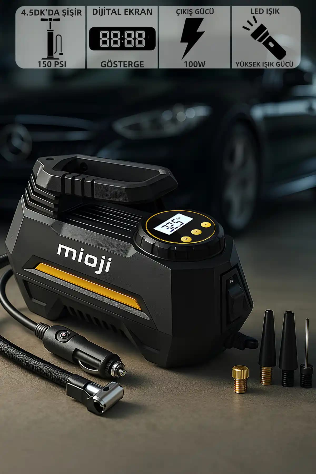 Mioji Mio 10 Taşınabilir 150PSI 12V 120W Araç Hava Kompresörü Özellikleri ve Kullanımı