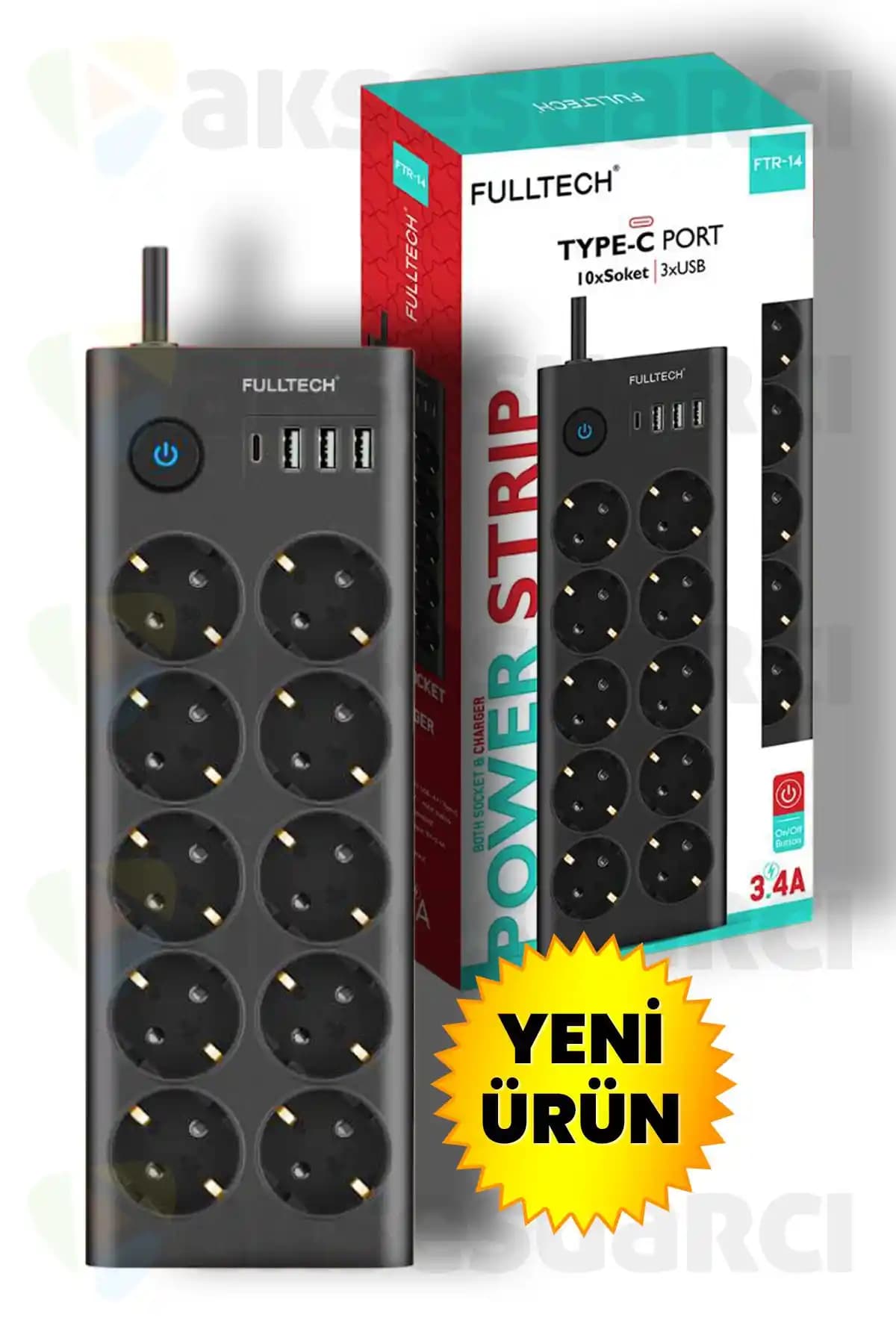 Aksesuarcı Çoklu Priz Type-C Girişli Akım Koruma Özelliğiyle Güvenli Kullanım