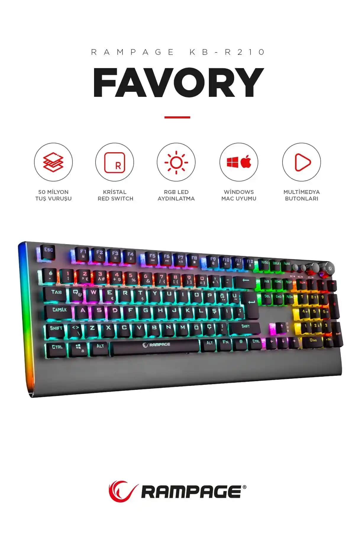 2025'te Rampage KB-R210 Favory Rainbow ile Oyun Deneyiminizi Zirveye Taşıyın