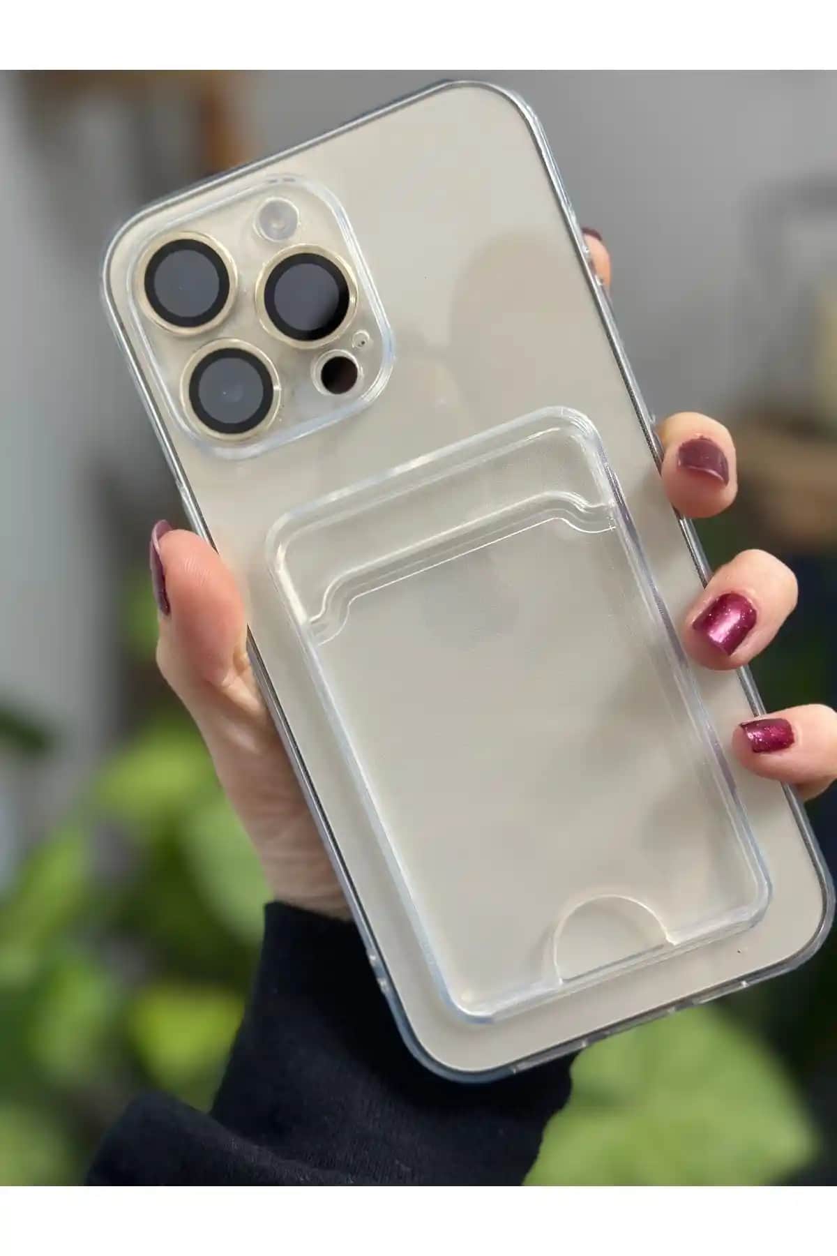 iPhone 14 Pro için şeffaf ve dayanıklı kartlı kamera korumalı kılıf