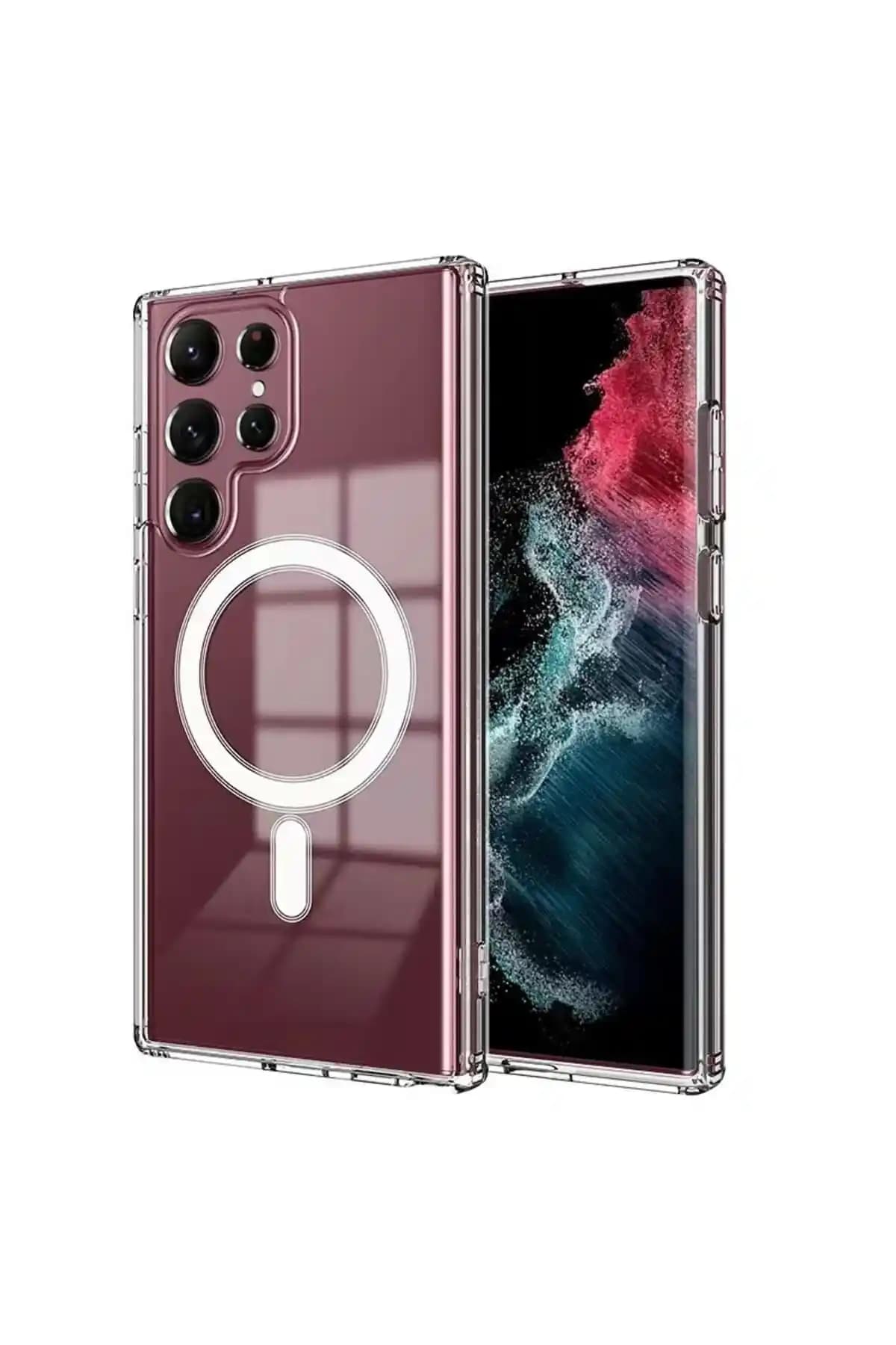 Fibaks Galaxy S23 Ultra için Şeffaf ve Magnetik Koruyucu Silikon Kılıf