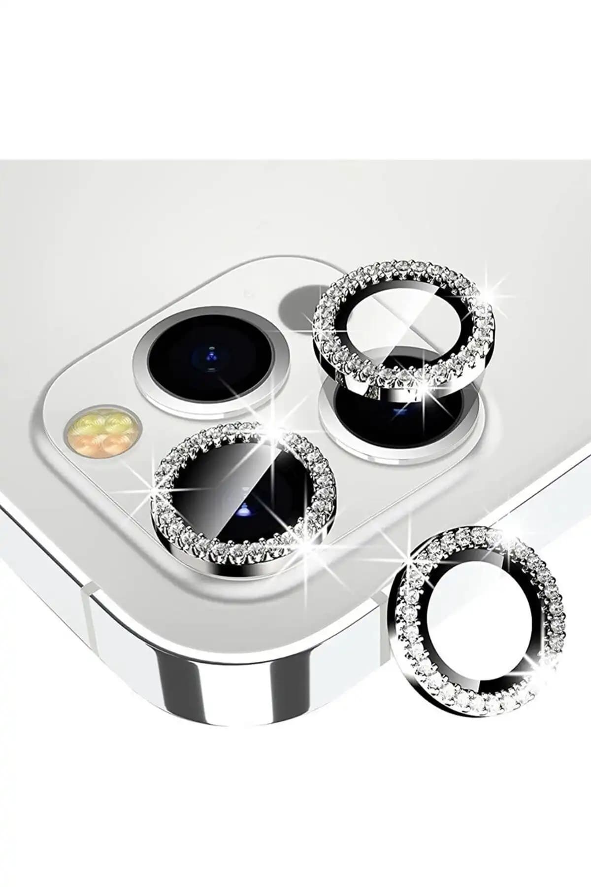 KVK PRİVACY iPhone 14 Pro ve Pro Max için Şık ve Dayanıklı Taşlı Kamera Lens Koruyucu