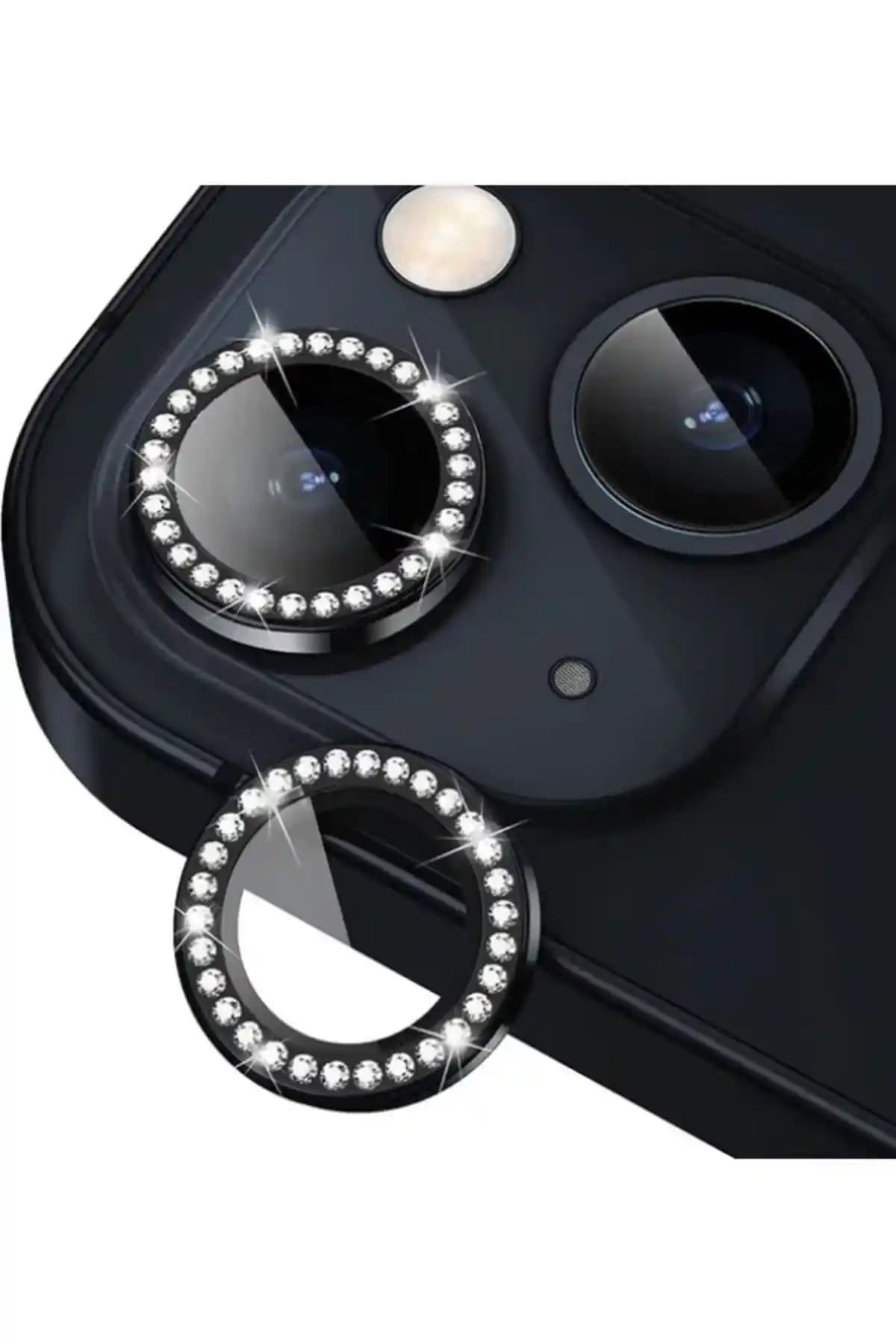 KVK PRİVACY Kamera Koruma Taşlı Lens Koruyucu iPhone 15, 14 Plus modelleri için dayanıklı ve şık